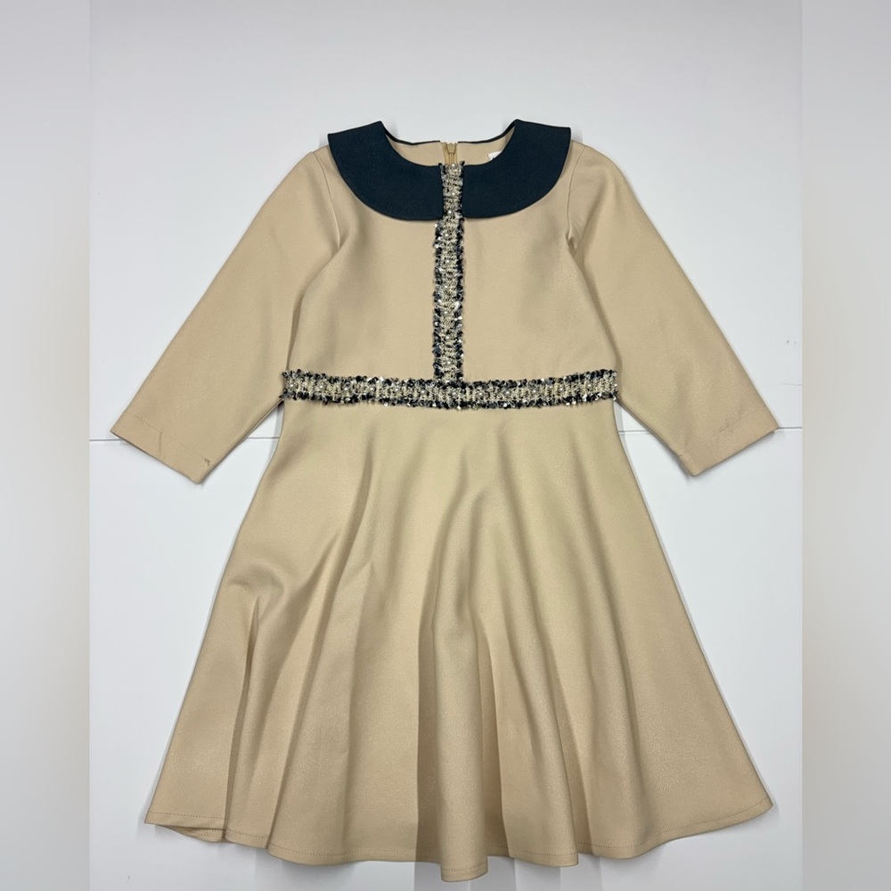 Mary Kate Girls Special Occasion Dress Beige Black 4–6 Years